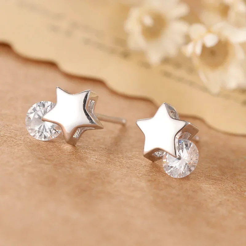 Echte 100 % 925 Sterling Silber Stern Zirkon Ohrstecker für Frauen Mädchen Mode Silber Schmuck Brincos Brinco