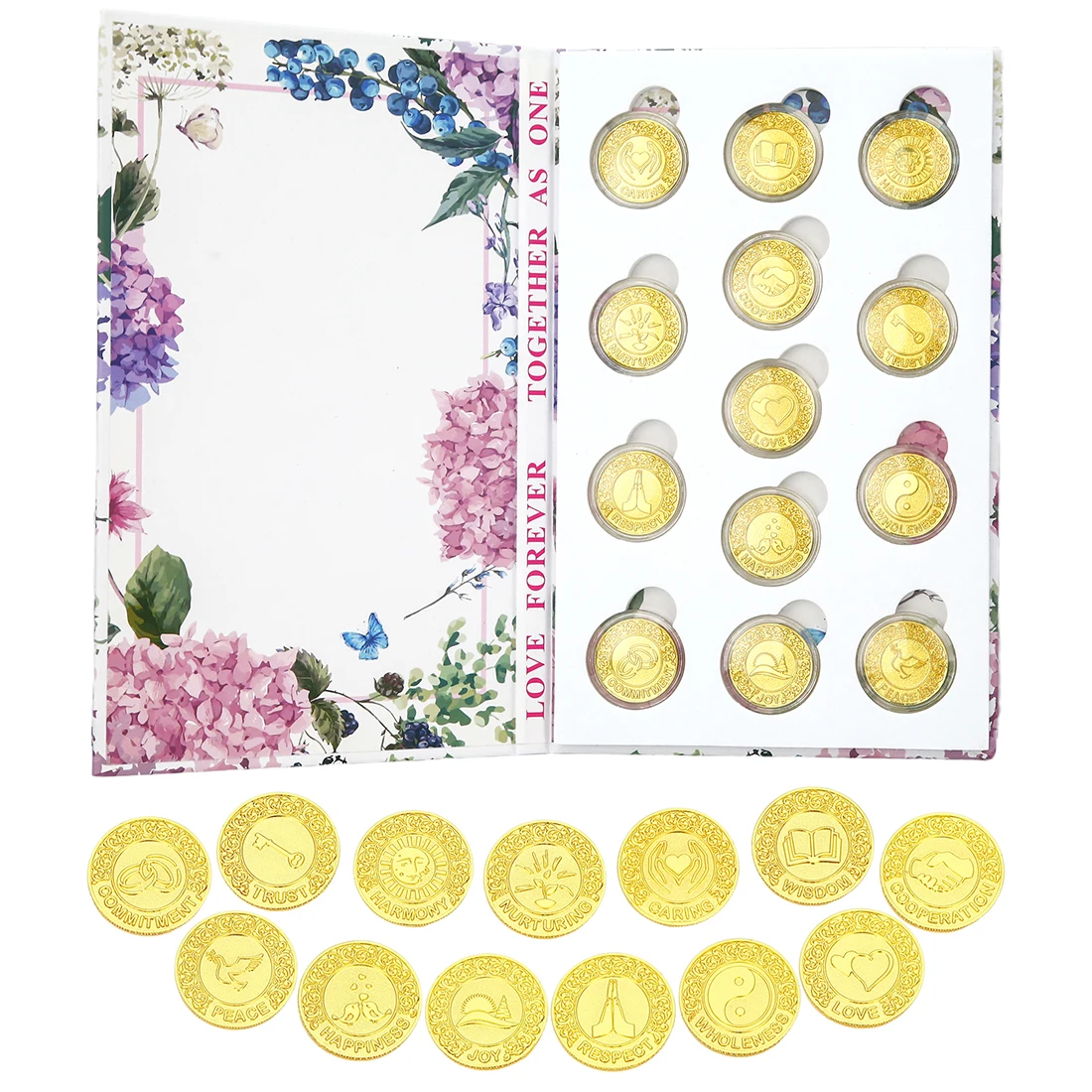 13 Words Wedding Unity Coins Las Arras Para Boda Catolica, Wedding Unity Coins Set with Book Box, for Wedding Ceremony