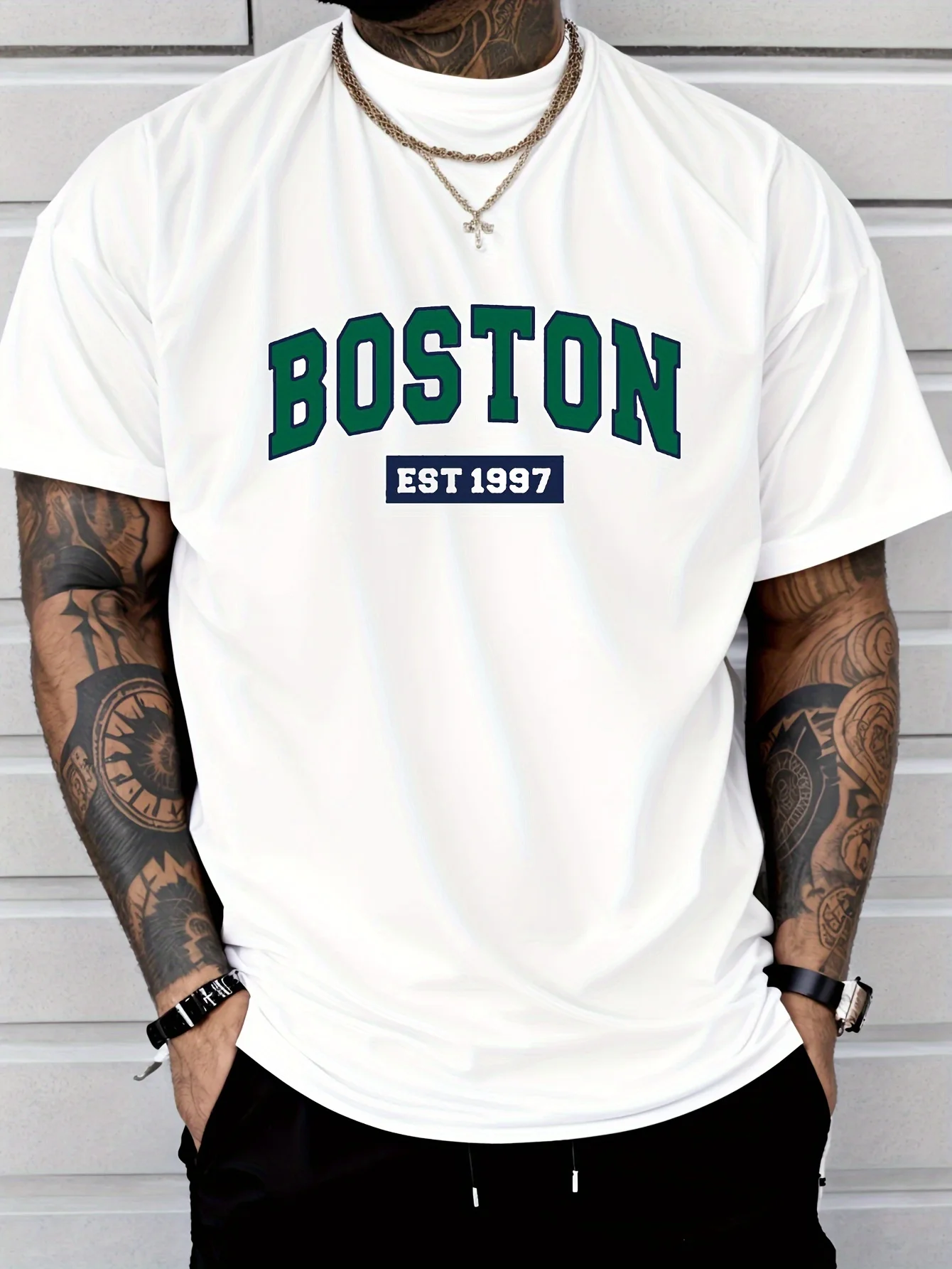 Men's Breathable Round Neck T-shirt Boston South 1997 Digital Printed Sports and Leisure Versatile Short Sleeve Top