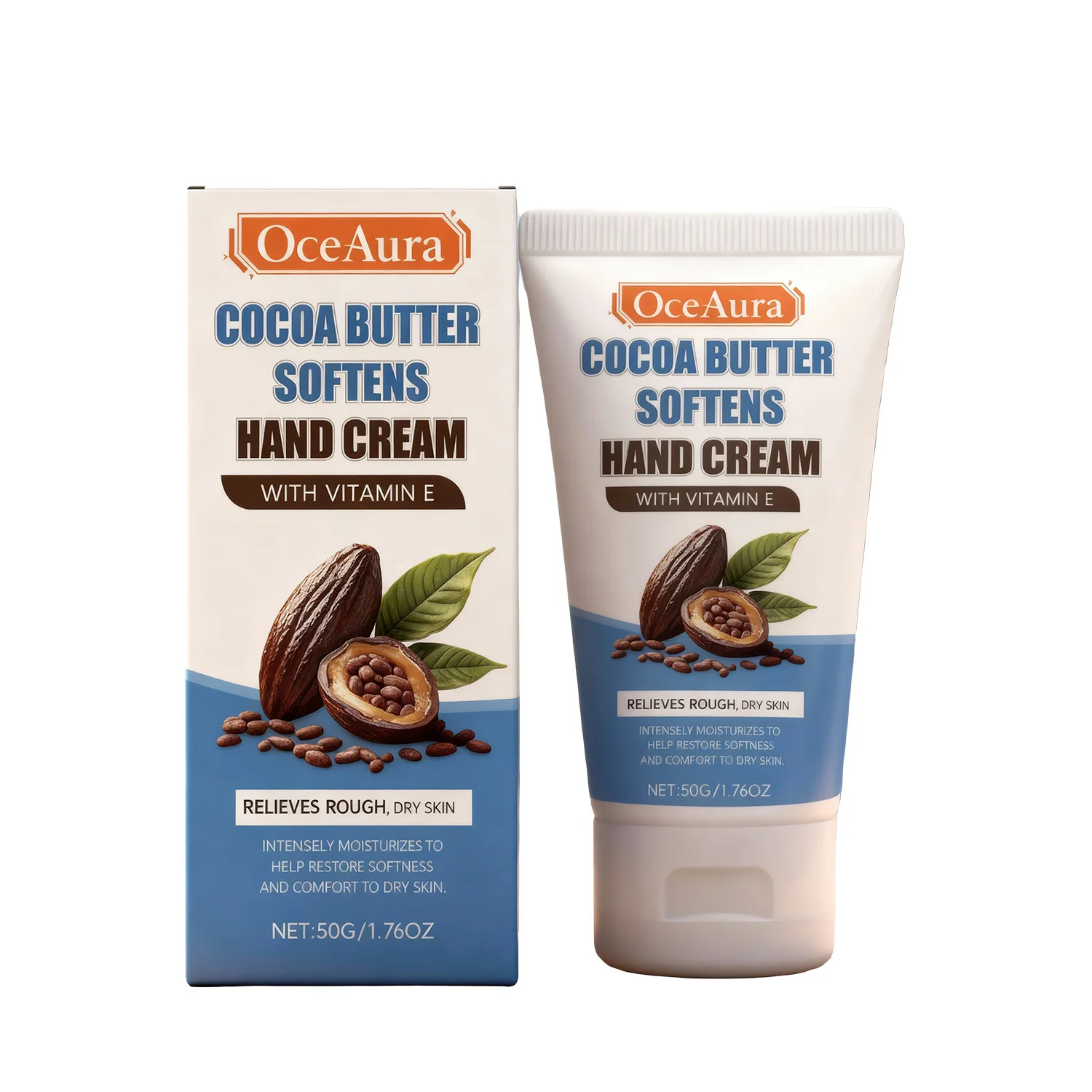OceAura Crema de Manos de Mantequilla de Cacao con Vitamina E - Crema Hidratante y Nutritiva para Manos Secas y Ruvidos, Suaviza y Calmar la Piel