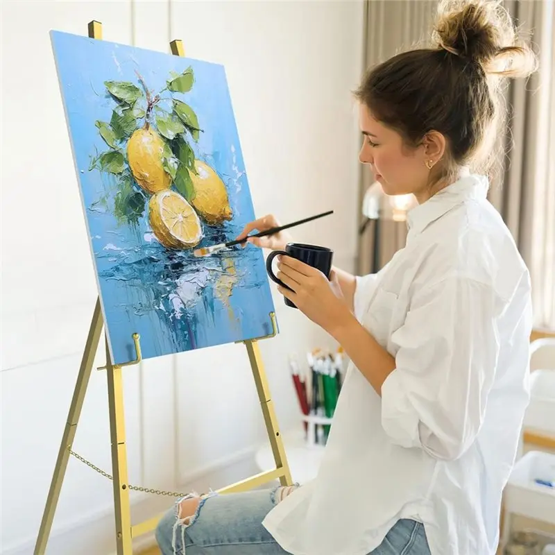 Light Weight Art Easel For Painting- Gold For Sign Stand, 4-Tier Design With Adjustable Chain, Ideal For Wedding Displays