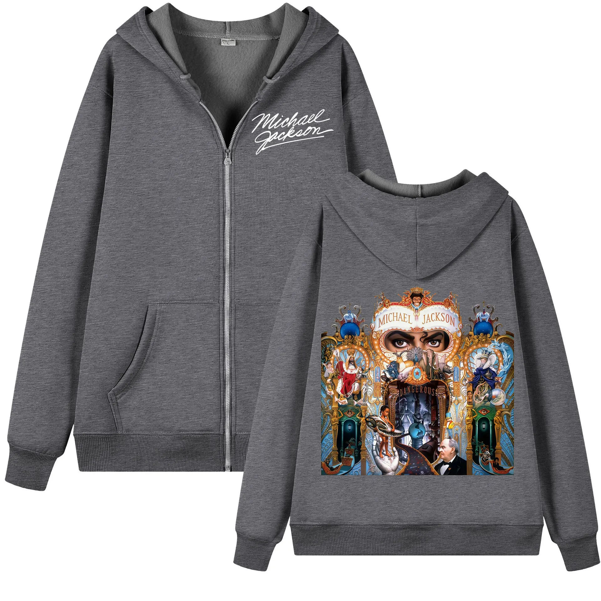 Sänger Michael Jackson Album Grafik-Reißverschluss-Hoodie für Männer und Frauen, modische Rock-Kapuzenpullover im Harajuku Y2k-Stil – Detail 4