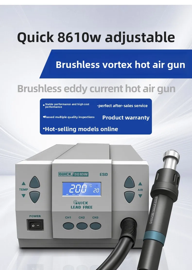 Hot Air Gun, High-power Straight-shank Hot Air Gun for 861dw Industrial Mobile Phone Maintenance Welding Table