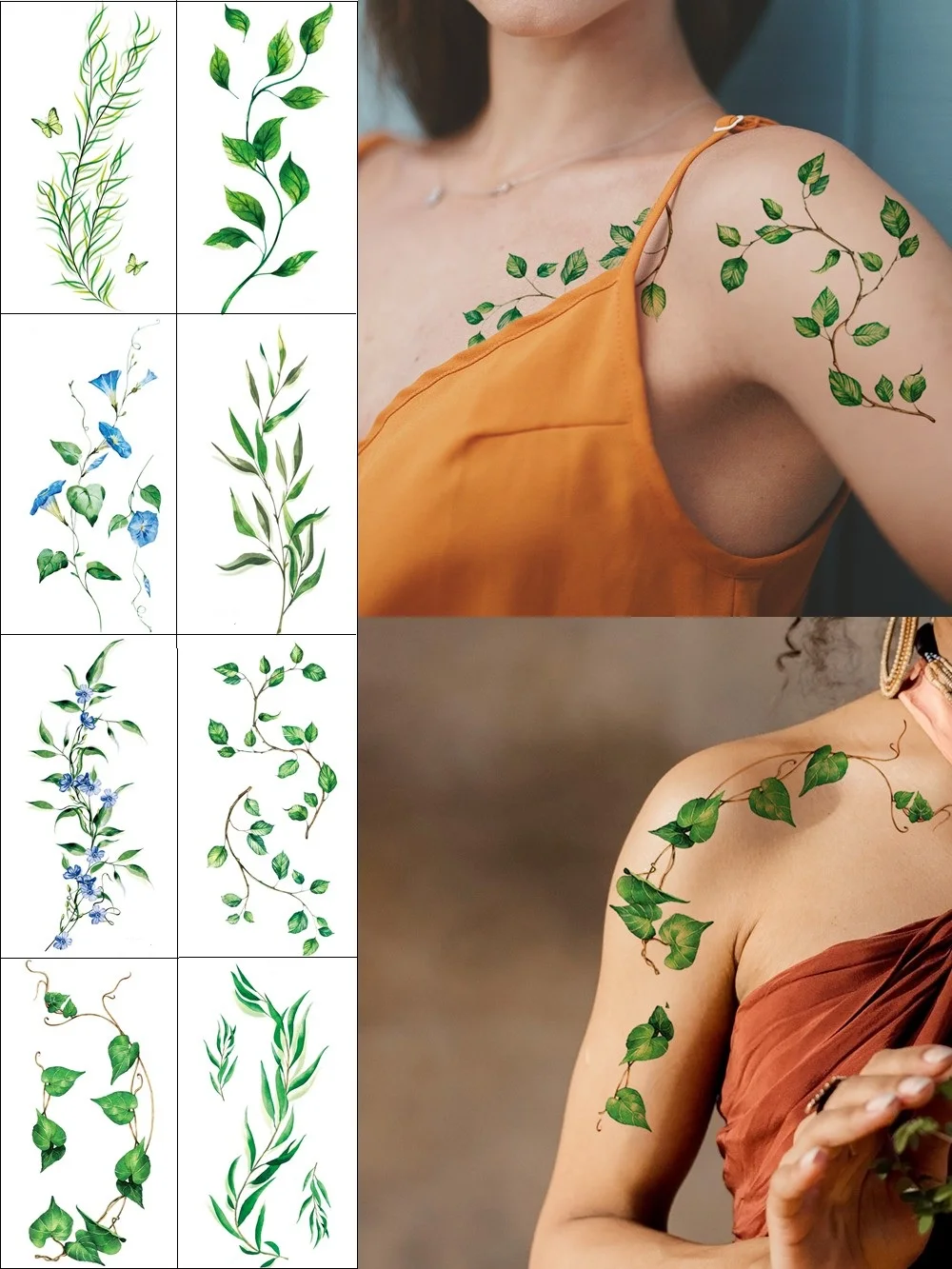 

Spring Summer Green Leaf Vine Temporary Tattoo Sticker Waterproof Forest Plant Tattoo Sticker For Women Fake Tattoo Stickers