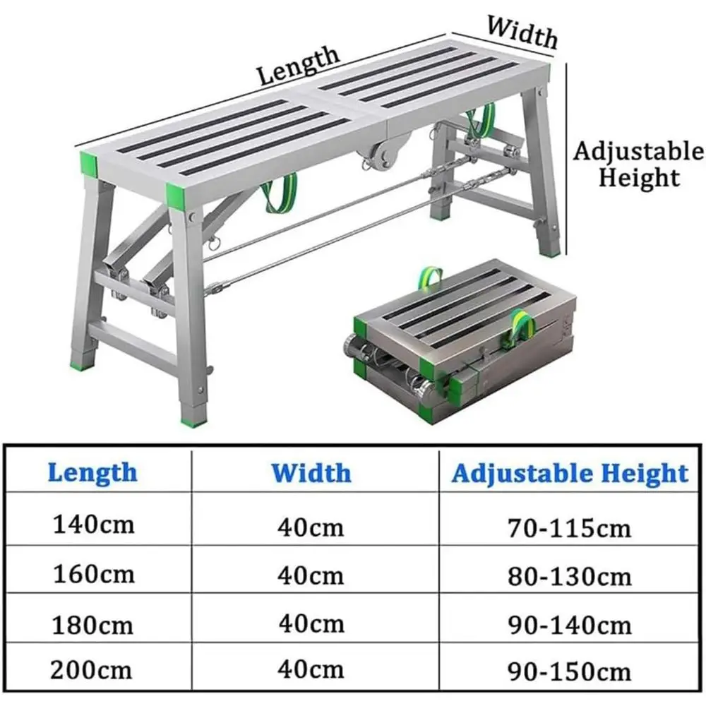 Folding Steel Work Platform Ladder with Anti-Slip Base, Portable DryBench, Multi-Use Scaffolding Bench for Various Tasks