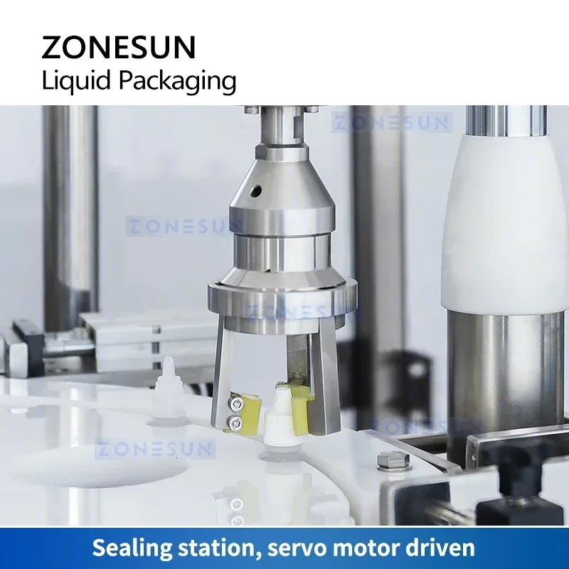 ZONESUN Macchina confezionatrice automatica per liquidi Gocce per oli essenziali Attrezzatura per il riempimento e il tappatura delle bottiglie Spliter per camme ZS-AFC450-2
