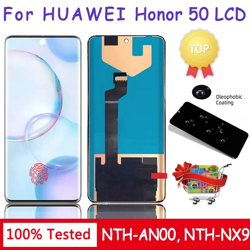 

Новинка, для Huawei Honor 50 NTH-AN00, ЖК-дисплей, сенсорный экран, дигитайзер в сборе для Honor50, ЖК-дисплей с рамкой