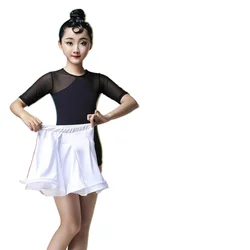 Kids Latin Dance Dress Practice Dresses Leopard Latin Performance For Women Girls Spandex Competition Examination Dance Skirt