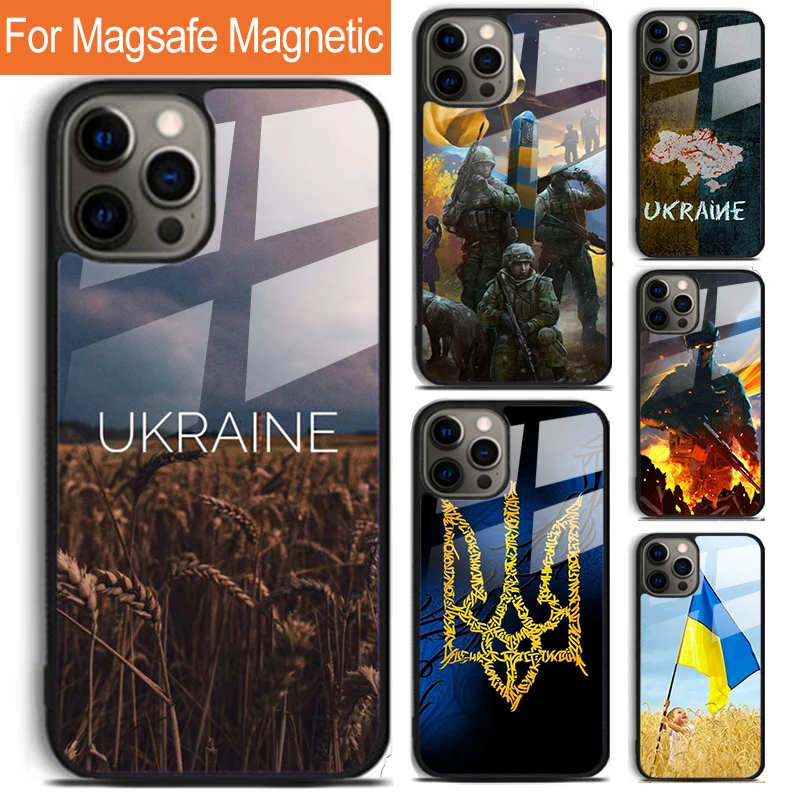 U-kraine Tryzub Flag Phone Case For iPhone 16 15 14 13 12 11 Pro Max Plus Magsafe Magnetic Wireless Charging Cover