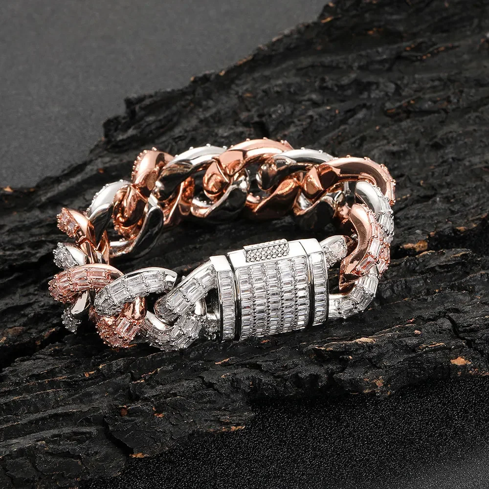

Cuban Link Bracelet Hip Hop 21mm Two-color Flip Cuban Three-row T-square Zircon Personality Exaggerated Ins Men's Jewelry