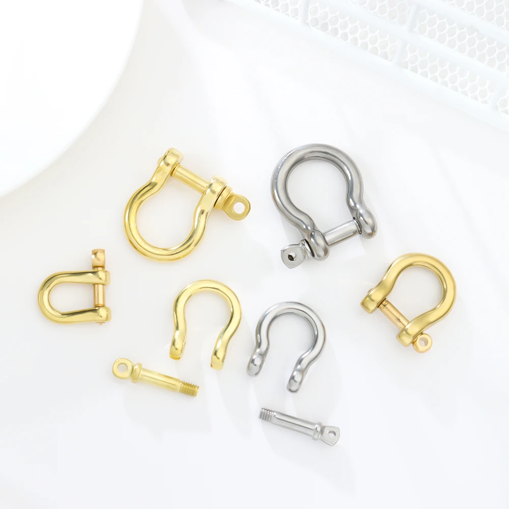 Stainless Steel Screw Joint Connector Shackle Fob D Bow Staples Key Ring Keychain Hook Solid Brass Carabiner