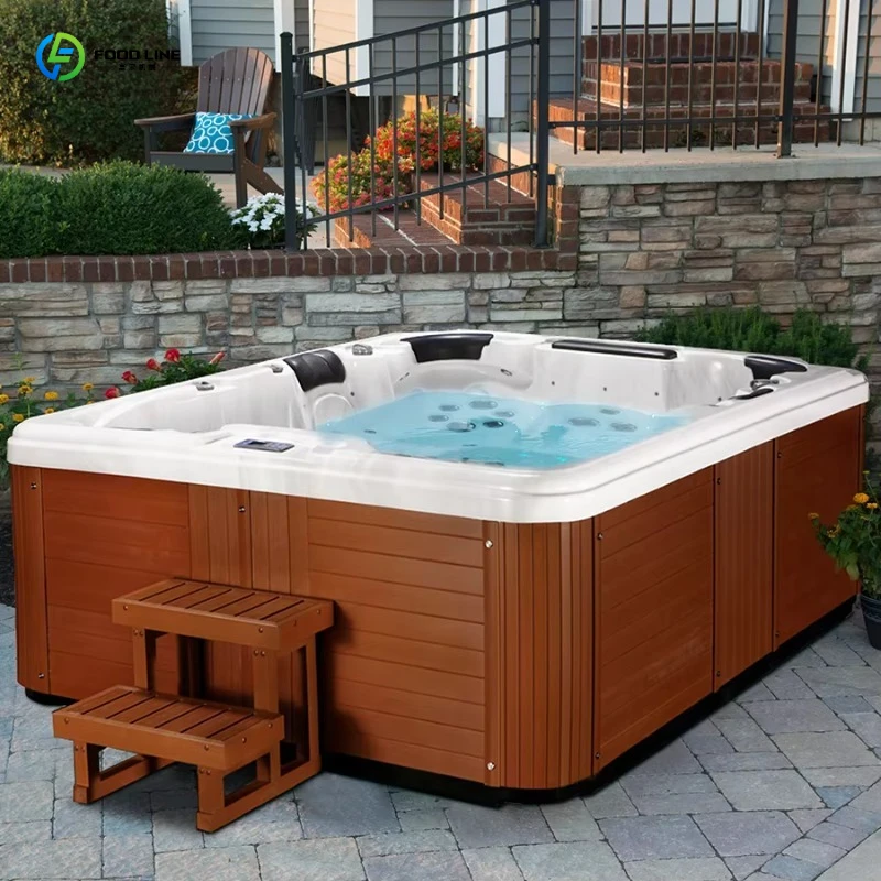 Portable Acrylic Whirlpool Massage Pool, 130 Jets Inflatable Hot Tub, Heated Spa for Backyard & Balcony