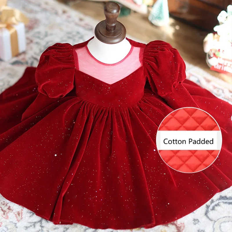 Christmas Baby Girl Princess Velvet Dress Long Sleeve Spring Autumn Winter Infant Toddler Vestido Party Xmas Baby Clothes 1-12Y