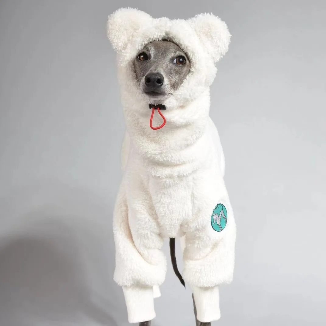 Warm Fleece White Sweatshirt for Airless Terrier Soft 4-legged High-Neck Windproof Winter Coat for Italy Little Greyhound