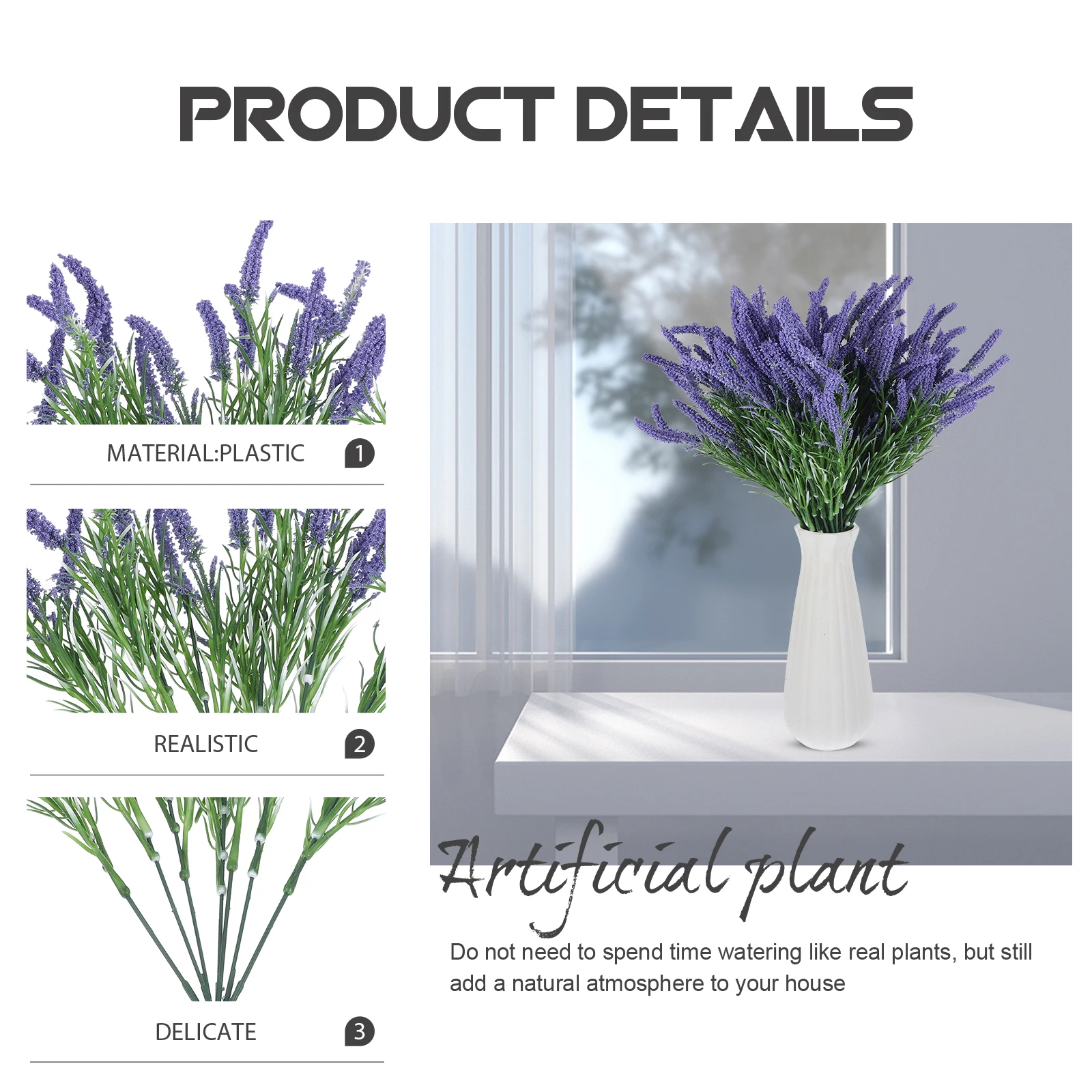

6Pcs Elegant Lavender Artificial Flowers DIY Vase Arranging Material for Photography Lavender Flowers Artificial