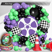 112 Pieces Set of Racing Theme Balloon Arch Garland Set Black Green Dark Purple Balloon Arch Decoration Racing Birthday Party Supplies