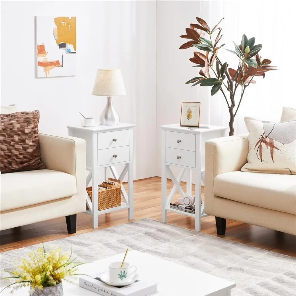 Mesita de Noche Alta con Cajones، Diseño Compacto para Ahorrar Espacio #2