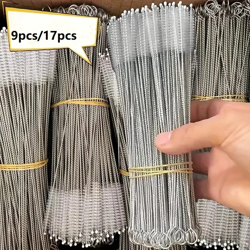 9/17/pcs Stainless Steel Straw Cleaning Brush Set, Long Handle Straw Cleaner