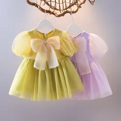 Summer Baby Girl Dress Mesh Tulle Dress Bow Puff Sleeve Princess Costume Wedding Party Ball Gown Birthday Kid Girl Clothes A928