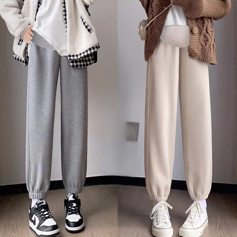 

2024 Spring Maternity Sports Trousers Slim Hem High Waist Loose Casual Pregnant Woman Sweatpants Plus Size Pregnancy Belly Pants