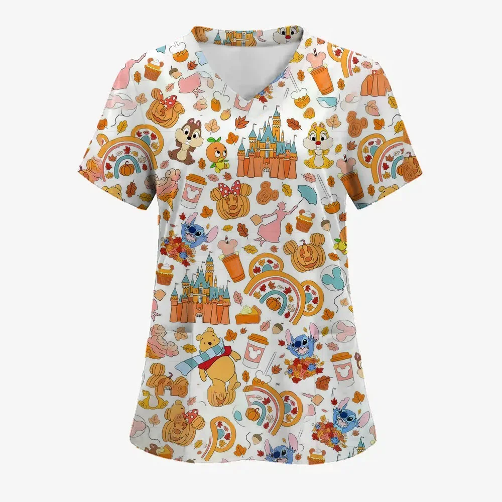 

Униформа медсестры с 3D принтом Микки Мауса и v-образным вырезом, карманные скрабы для кормления, топы, женская рабочая одежда, комбинезоны, медицинская униформа, женская