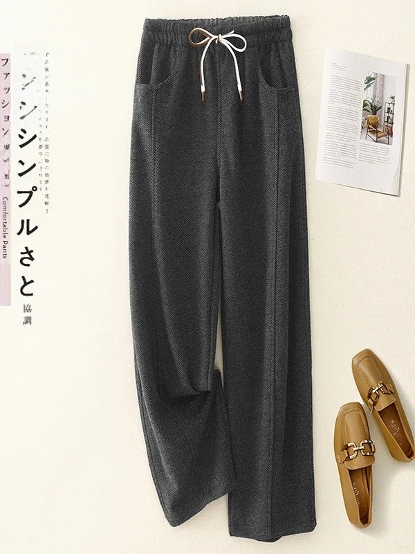 السراويل الفنية غير الرسمية النسائية Faion Thi الدافئة بسيطة Sle الخريف الشتاء السراويل الساق المستقيمة تنوعا مريحة الترفيه... #3