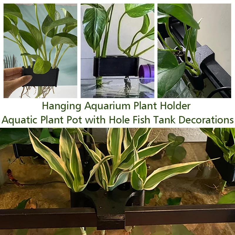 Hanging Aquarium Plant Holder Aquarium Planter With Hole Hook Fish Tank Potted Aquarium Plant Basket Fish Tank Decorations