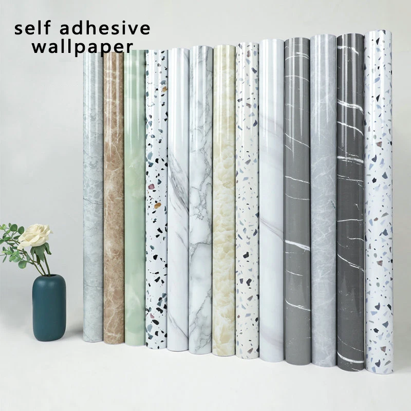 Self Adhesive Marble Pvc Wallpaper Kitchen Cabinet Bathroom Vanity Tabletop Furniture Refurbishment Home Decor Foil Wall Sticker