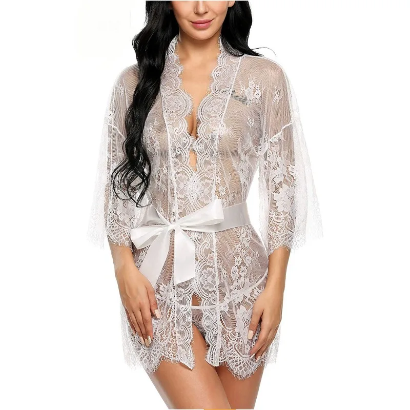 Lingerie Plus Size Sexy Sheer Lace Mesh Robe Bed Jacket Sleepwear Nightwear Open Front Women Lingerie Cover Up Bathrobe 2026 New