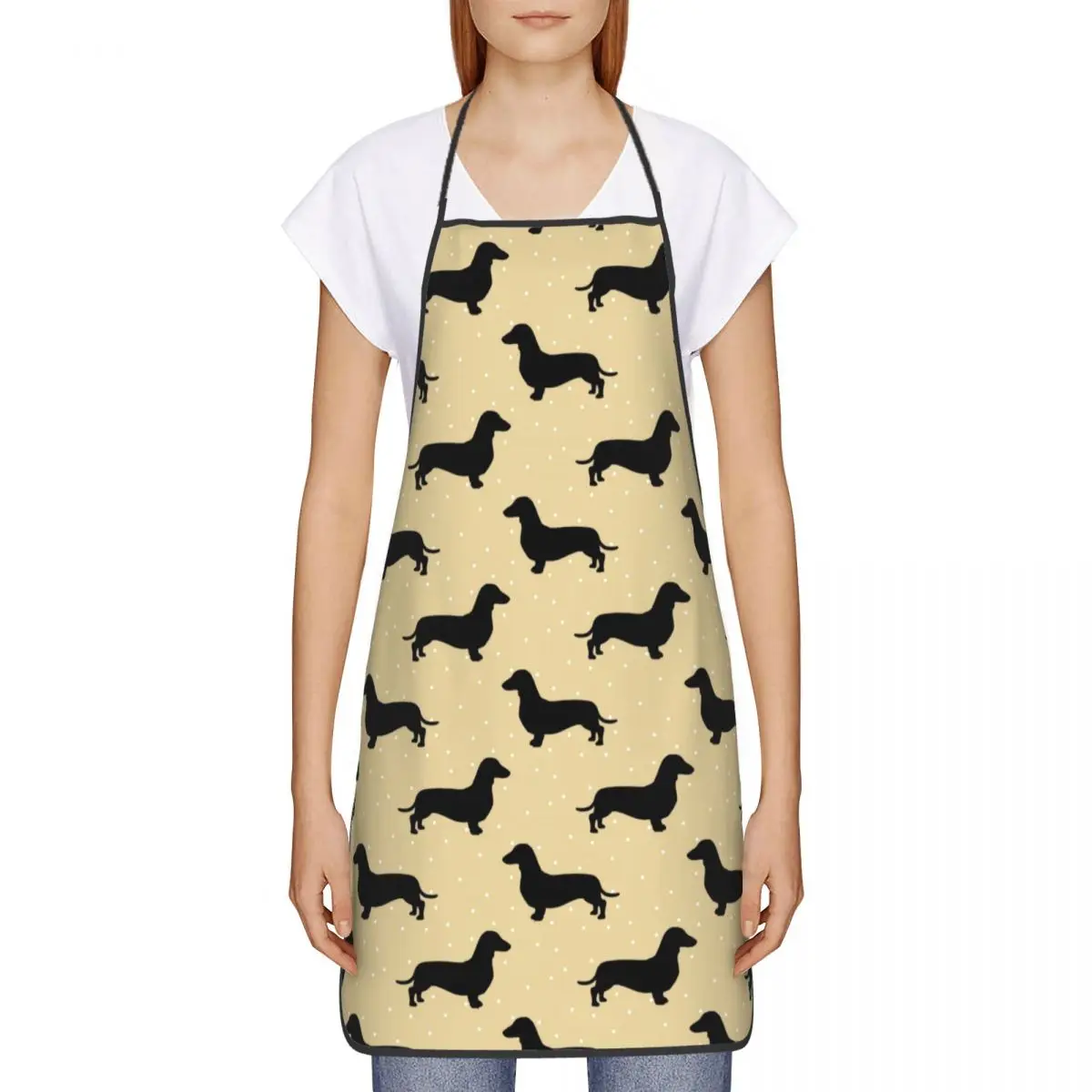 Short Hair Dachshund Cream Pattern Sausage Dog Apron for Men Women Wiener Unisex Kitchen Chef Bib Tablier Cuisine Cooking Baking