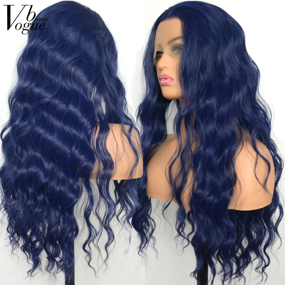 

Voguebeauty Dark Blue Synthetic Lace Front Loose Curly Wig Heat Resistant Fiber Natural Hairline Cosplay For Women