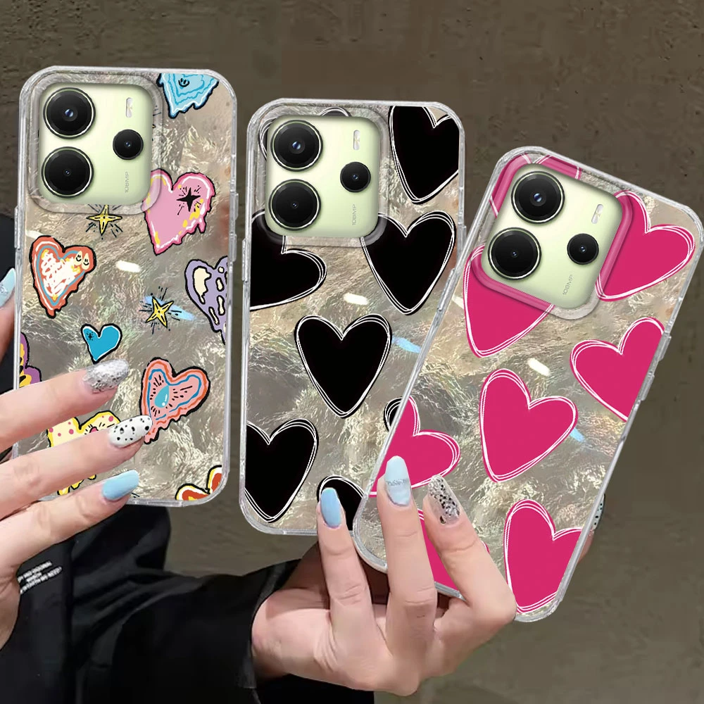 Schwarz Rosa Liebe Herz Mädchen Für Xiaomi Redmi Hinweis 14 15 13 12 11 10 11S 10S 8 9 Pro Telefon Fall 15C 14C 13C A3 A1 A2 9A A5 Abdeckung