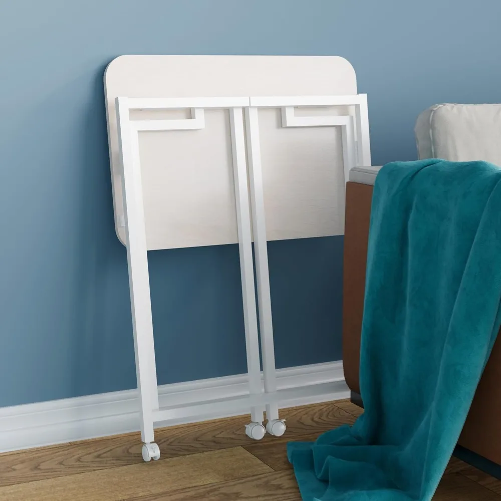 مكتب كمبيوتر محمول قابل للطي مع عجلات للمساحات الصغيرة، طاولة كمبيوتر متنقلة للاستخدام المكتبي لمنطقة الأريكة