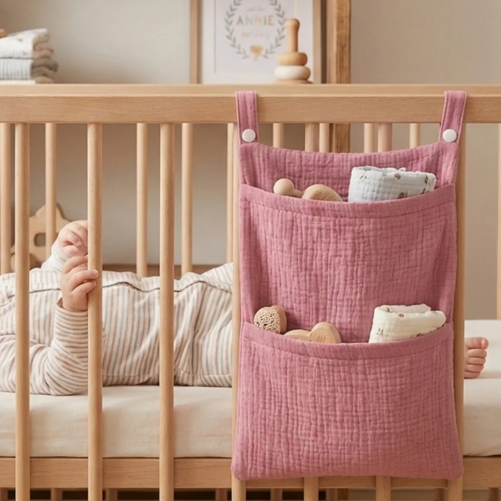 Pure Cotton Baby Crib Hanging Bag Multifunctional Newborn Supplies Storage Bag for Stroller New Pure Cotton Baby Hanging Bag