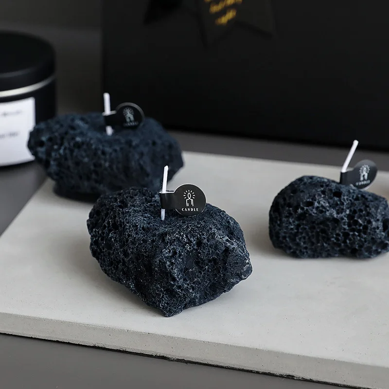 Black Meteorite Stone-shaped Candle, Handcrafted Ebony Agarwood Scented Candle, Table Decoration, Birthday Gift