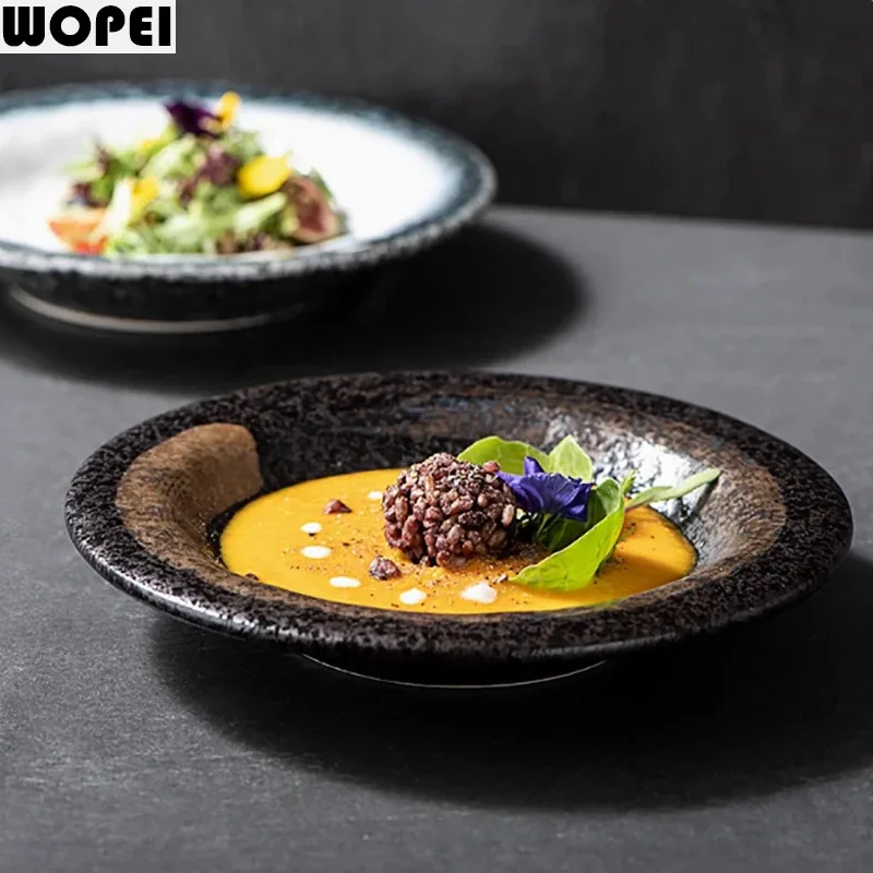 Retro Ceramic Dinner Plate Thick Soup Plate Pasta Dish Salad Plate Dessert Snack Plates Restaurant Molecular Cuisine Tableware