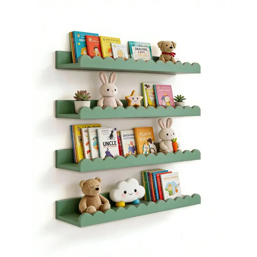 

Shelves for Nursery Wall Book Shelves for Bedroom Kids, Nursery Bookshelf for Wall Set of 4, Floating Book Shelves Solid Wood,16
