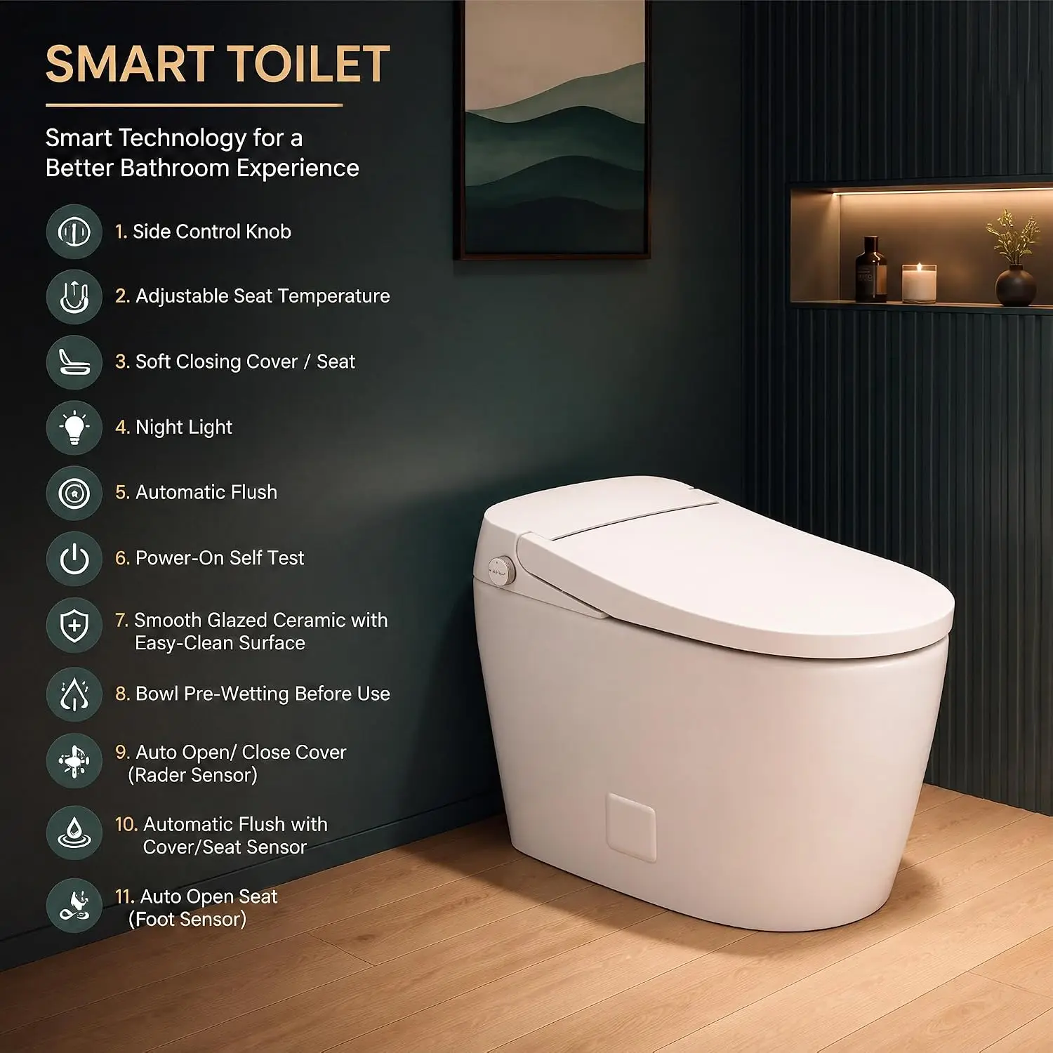 Smart Toilet,Powerful Tank-Assisted Tornado Siphon Flush, Customized