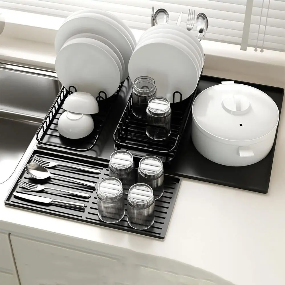 

2 in 1 Silicone Coffee Machine Mat Non-Slip Wear-resistant Dish Drying Pad Dishwasher Safe Large Size Bar Mat for Water Cup Mug