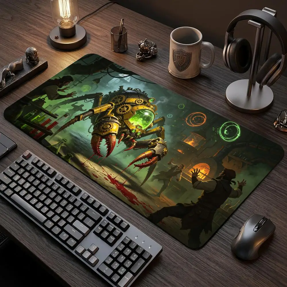 60X35CM Steampunk Mechanical Spider Alchemy Lab Play mat Non-Slip Rubber Base Stitched Edge Table Mat for Card Game