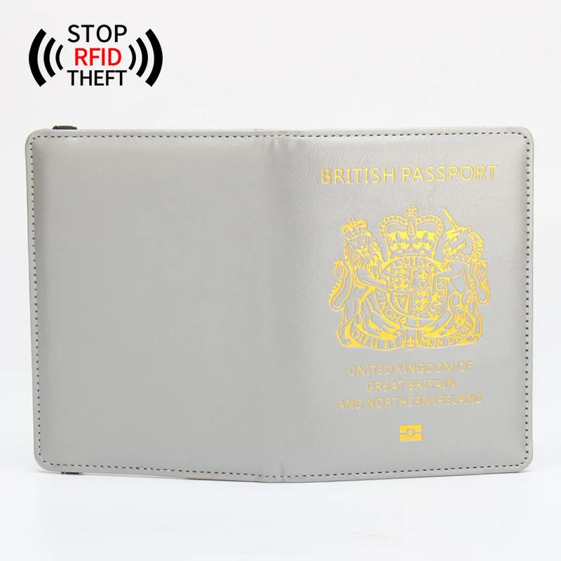 Fundas de pasaporte de viaje para hombres y mujeres, estuche de cuero PU RFID para tarjetas de crédito, monedero de almacenamiento, reino unido, gran bretaña, GB