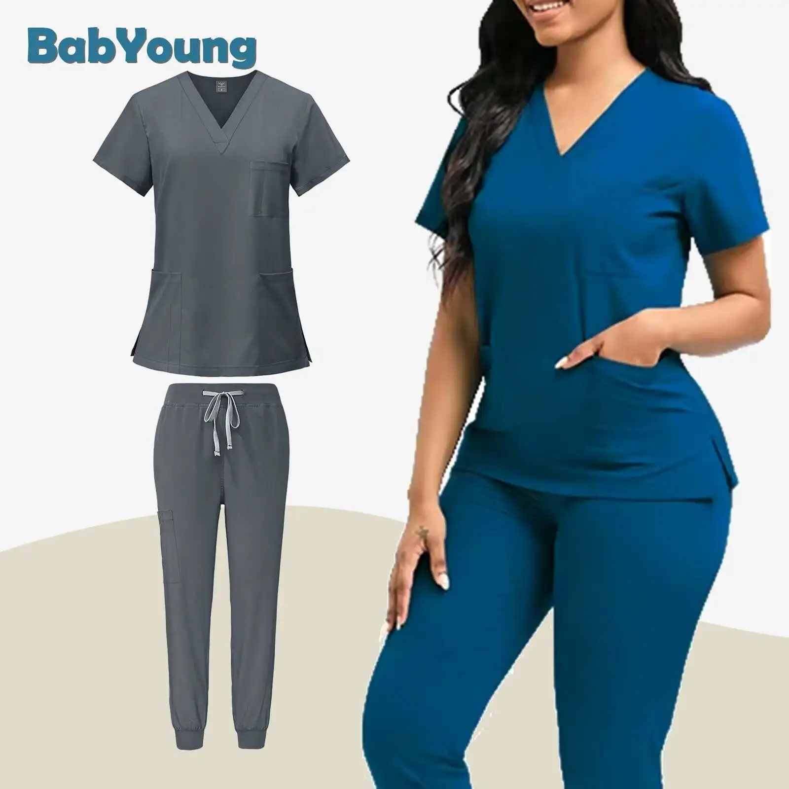 Niaahinn Nurse's Jogging Suit V-Neck Casual Hand Sanitizer Hospital Pet Cic Beauty Salon