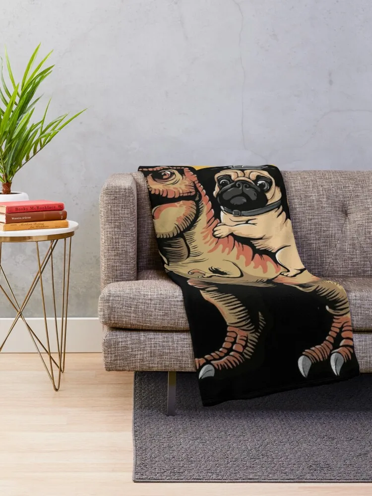 Pug Dog Ride T-Rex Dinosaur Throw Blanket Soft Plush Plaid blankets ands Bed covers Blankets