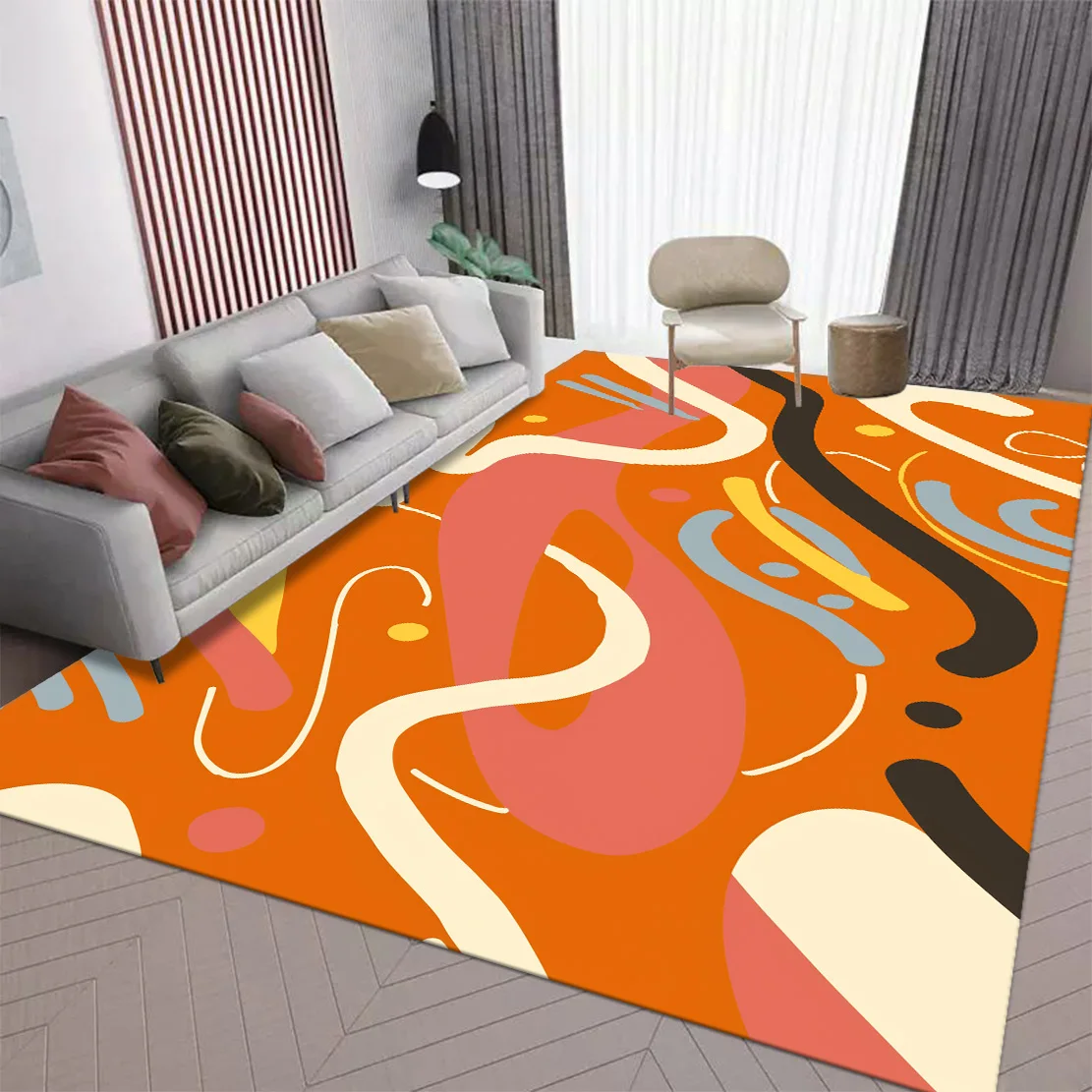 Orange Large Area Carpets for Living Room Nordic Abstract Style Decoration Bedroom Rug Non-slip Washable Lounge Sofa Side Mat 러그