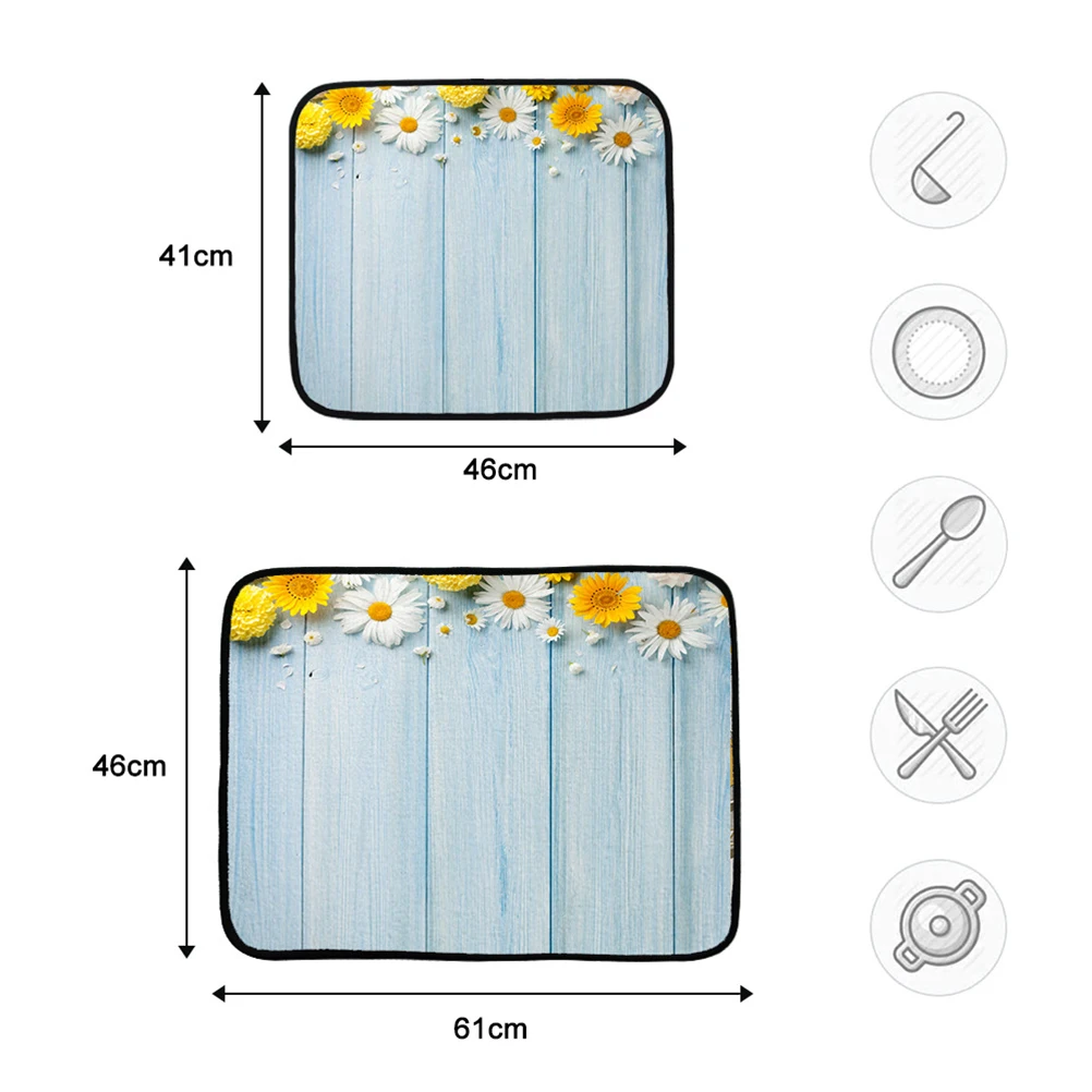 

Dish Draining Mats Kitchen Counter Sink Tableware Protectors Polyester Lightweight Heat Insulation Drying Mat for Plates Bowls