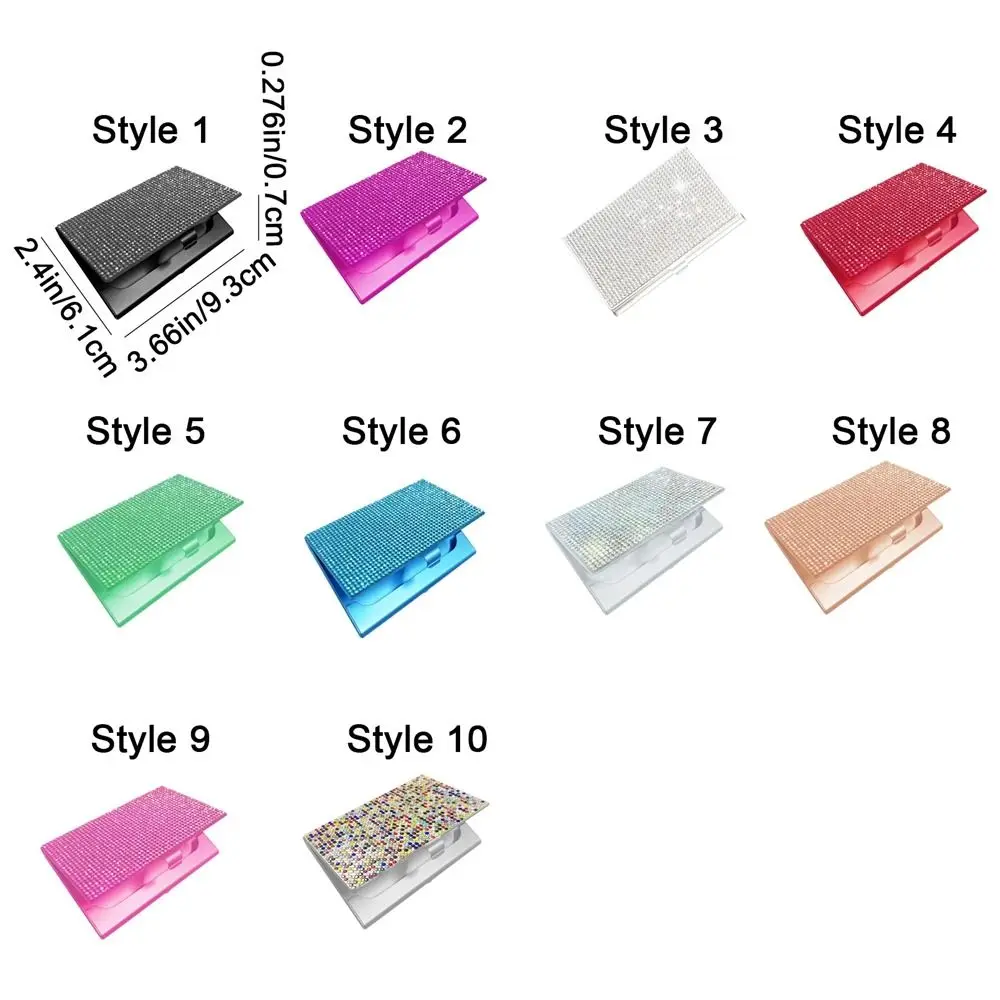 Aluminum Alloy Diamond Metal Business Card Case 10-20 Sheets Capacity Snap Rhinestone Business Card Box Small