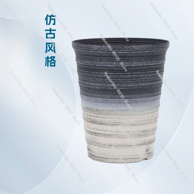 Circular Large Tall Plastic Flowerpot, Luxury European-style Antique Planter for Living Room and Courtyard