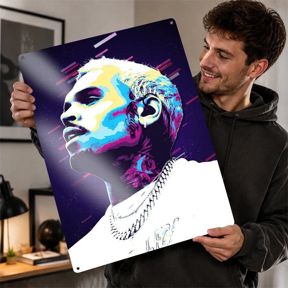 Chris Brown Pop Art Style Metal Poster Perfect Gift for Fans Lovers Customized Wall Art Metal Sign for Decoration Room Ornaments