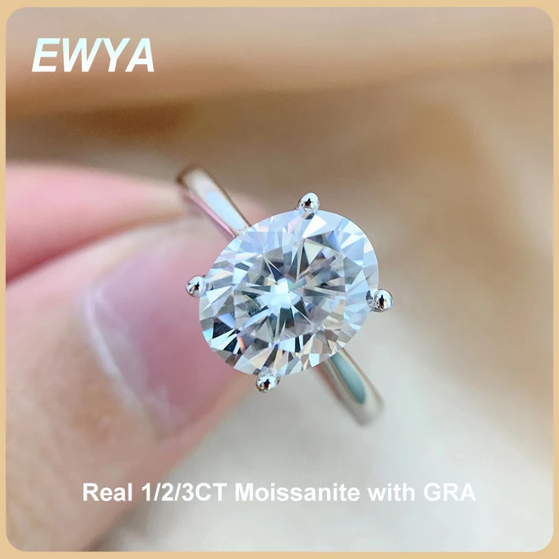 EWYA 100% Real 1/2/3CT Oval Cut Moissanite Diamond Ring for Women S925 Sterling Silver Diamond Engagement Rings Wedding Band