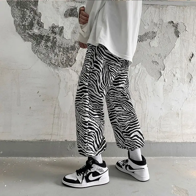 Y2K Zebra Striped Pattern Men Pants Summer Harem Sporty Joggers Ankle-Tied Hispter Loser Male Loose Hippie Jazz Cool Pantalon